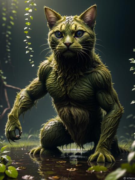01690-1266257614-_lora_AIArtsChannel_swamp_monster_style_0.8_ 8k UHD, Photo by Nikon camera, masterpiece, (cute cat in Swamp Monster Style), in a.png